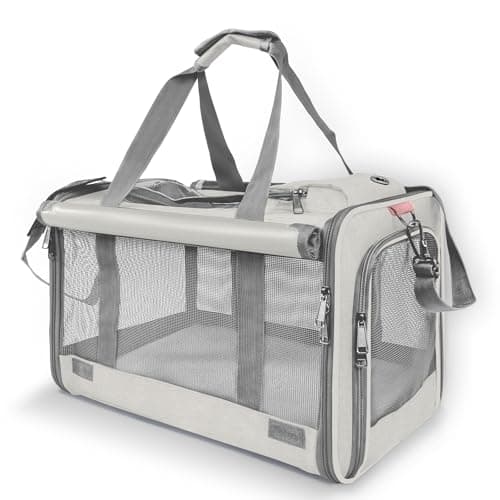 GAPZER Pet Carrier for Large Cat SoftSided Animal Traveling Bag for Medium Cat up to 20lbs Washable Small Dog Puppy 10 lbs Crate Case with Privacy Curtains for Home Outdoor Travel Beige White