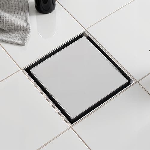 Ruhe Marble Insert Floor Drain | 304 Stainless Steel Invisible Shower Drain Channel | 4 x 4 Inches Waste Water Floor Drain for 21mm Marble | Drain Channel with Cockroach Trap