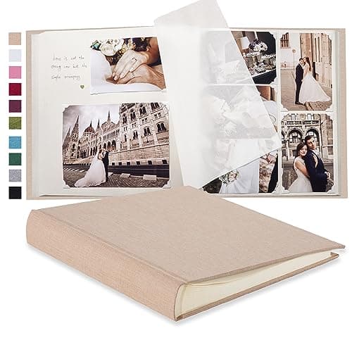 Pssoss Large DIY Scrapbook Photo Album 100 pages with Writing Space for 3x5 4x6 5x7 6x8 8x10 Pictures for Baby Wedding Family Children Anniversary Photo Album (Purple)