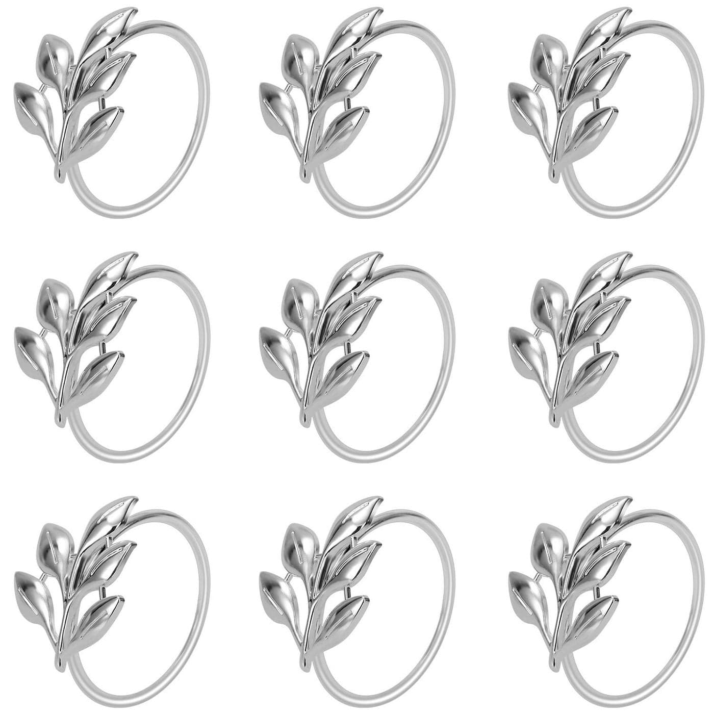 KPOSIYA Set of 20 Leaf Napkin Rings Metal Silver Napkin Holder Table Napkin Rings for Dinning Table Parties Everyday Ye ZiSilver 20