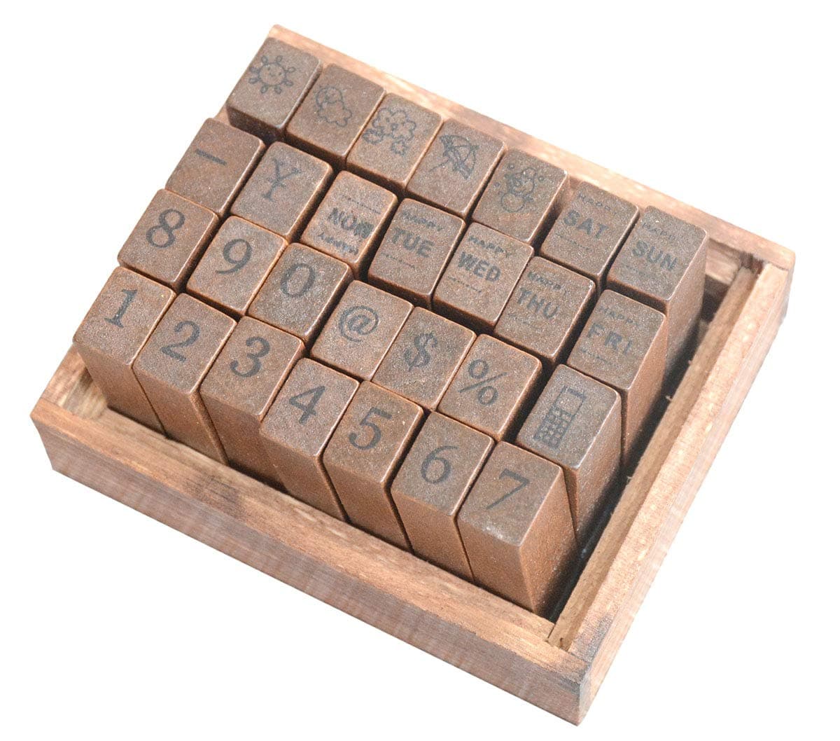 Pack of 28 Pcs Small Wooden Rubber Stamps 024 Inch of Number Week Weather for DIY Craft Card and Photo Album 28pcs Number Week Weather