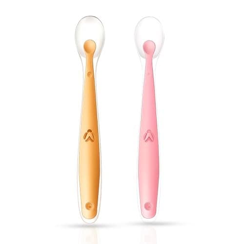 GLUN® Baby Feeding Spoons Pack of 2 Pink & Peach Colour, BPA Free, Feeding for Baby, Toddlers, & Children, Silicone Spoon