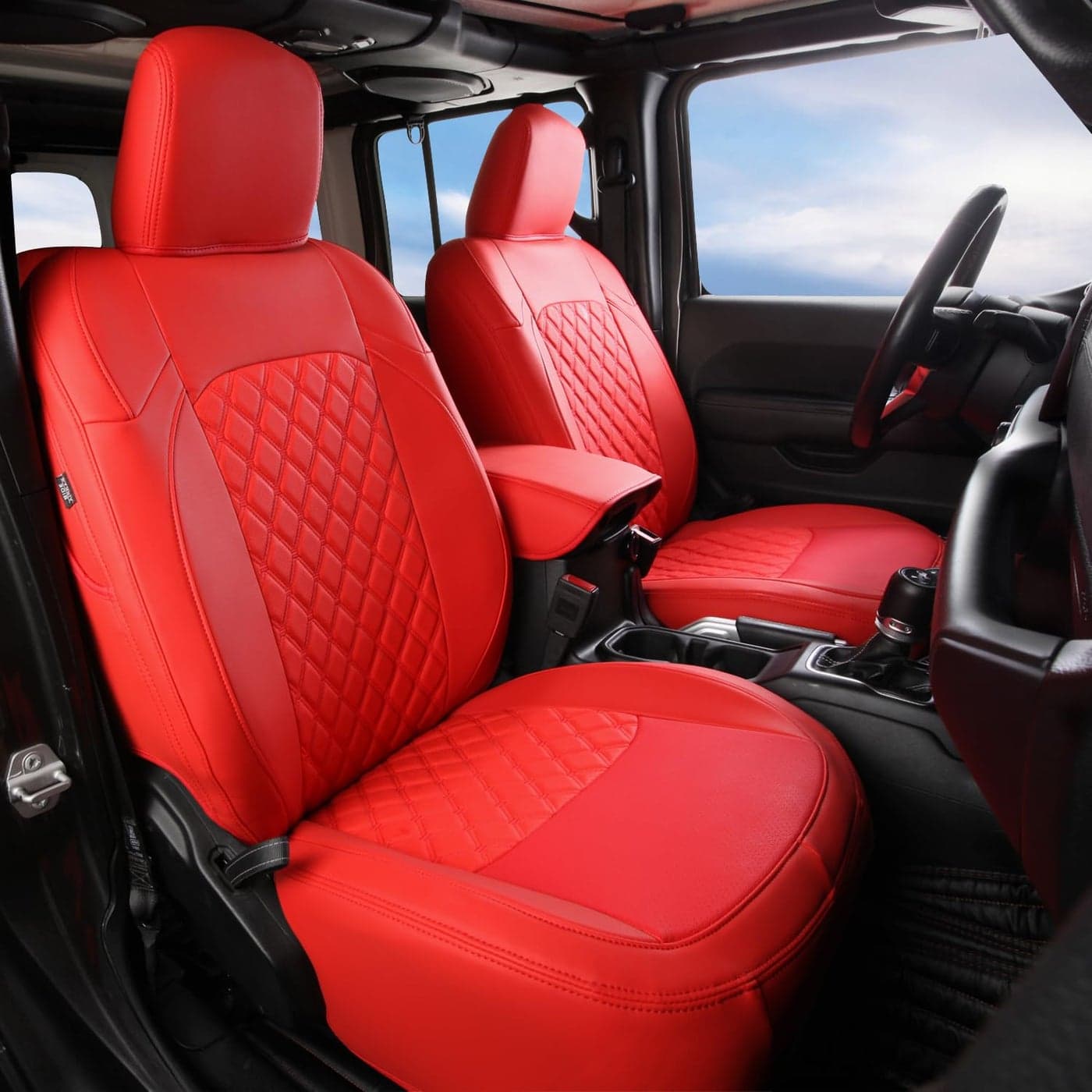 GIANT PANDA Customized Full Set Car Seat Covers for Jeep Wrangler 4 Door JL Sahara Sport Rubicon Unlimited Willys 2018 2019 2020 2021 2022 2023 2024 2025 Without Rear Cup HolderFaux Leather Red