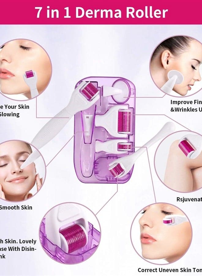 7 in 1 Derma Roller Kit - Jade Roller, Face Microneedle Roller, Facial Beauty Roller Skin Care Tools for Scarring and Face Skin Rejuvenation,lifting, skin_ problems, beard