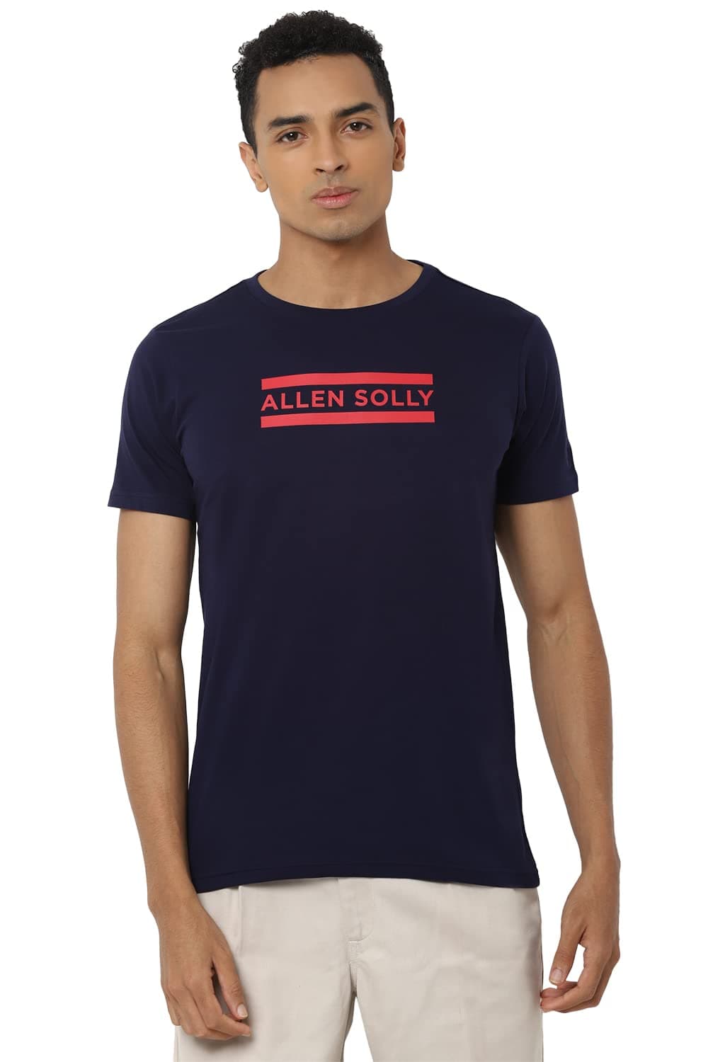 Allen Solly Men's Cotton Solid Regular Fit T-Shirt (ASKCQRGFQ48906_Navy M)