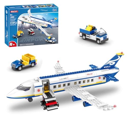 WINGIFT 510 Pcs City Passenger Airplane Building Set 6 IN1 Plane Building Blocks Toys STEM Aircraft Bricks with Shuttle Bus Baggage TruckAirplanes Model Toys Gifts for Adults Boys Girls Age 612