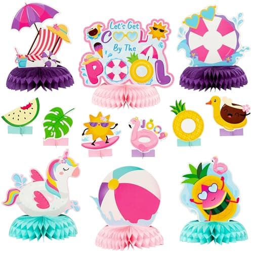 ArowlWesh 12Pcs Summer Pool Honeycomb Centerpiece Decoration Pink Beach Ball Table Toppers for Girls and Kids Hawaiian Flamingo Beach Party Luau Party Birthday Party Table Toppers Photo Props Decor