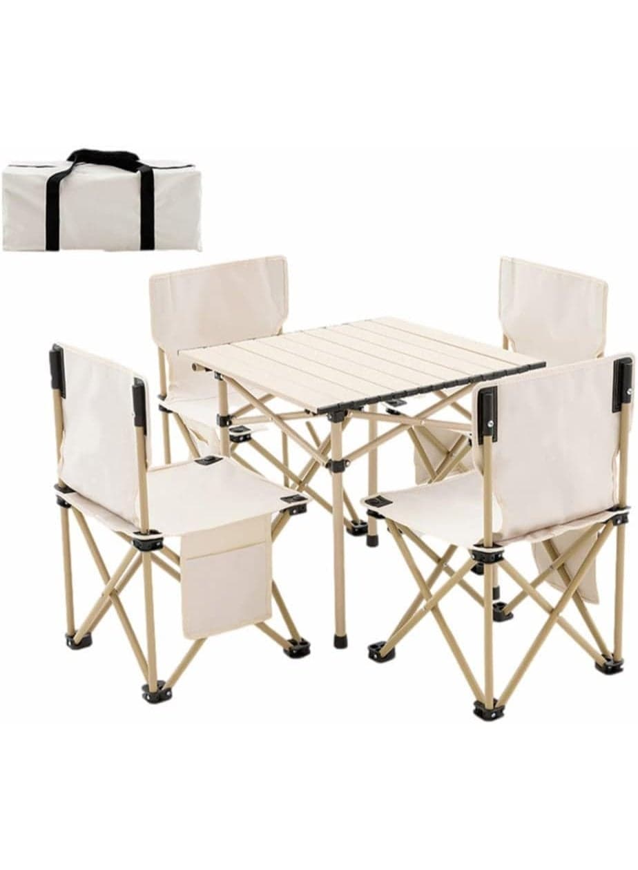Folding Table and Chair Set, Portable Picnic Table with Seats for Outdoor Camping, Picnics, and Dining Parties, Aluminum Alloy