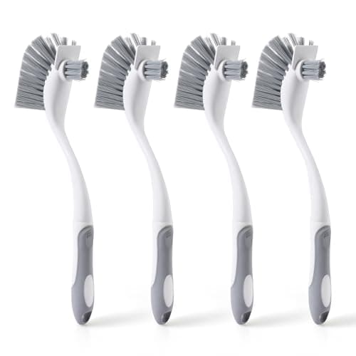 4-Pack Heavy-Duty Dish Scrub Brushes with Stiff Non-Scratch Bristles & Long Handle - Multi-Purpose Kitchen Cleaning Brushes for Pots, Pans, Bottles, Deep Cleaning