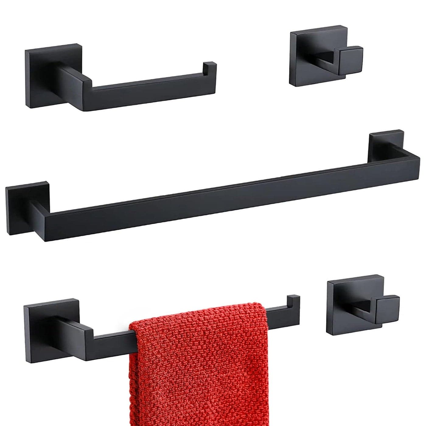 TURS Black Bathroom Towel Bar Set Square 5 Pieces Bathroom Hardware Set Matte Black Towel Holder Set Wall MountedSUS304 Stainless Steel 236 Inch