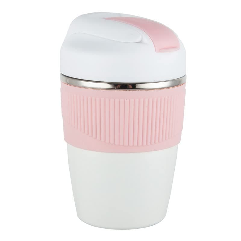 Wosta Travel Mug, Insulated Coffee Cup with Leakproof Lid,Vacuum Insulation Stainless Steel Reusable for Hot Cold Coffee, Non-Slip Protective Cover, (Pink, 350 Ml)