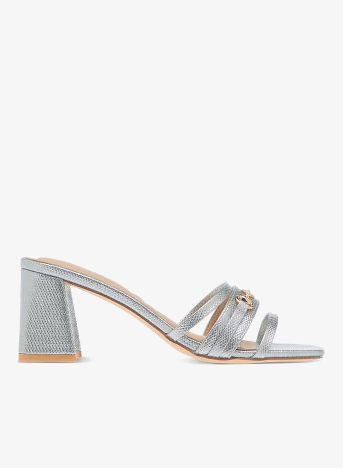 Womens Metal Accent Slip-On Sandals With Block Heels