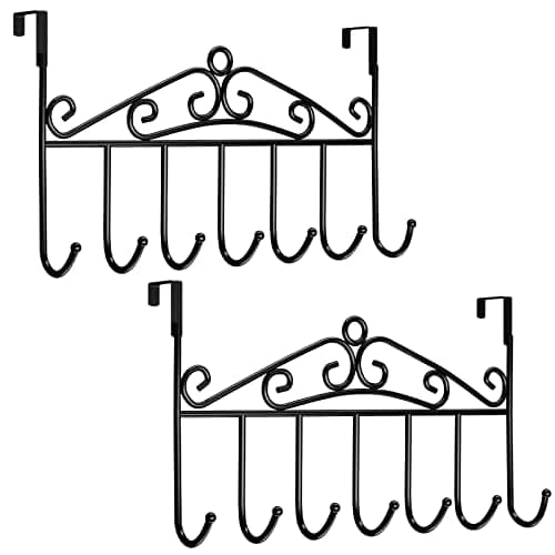 Youdepot Over The Door Hook - Towel Rack & Coat Rack Hanger, Behind Bathroom Door, 2 Pieces 7 Hooks (Black)