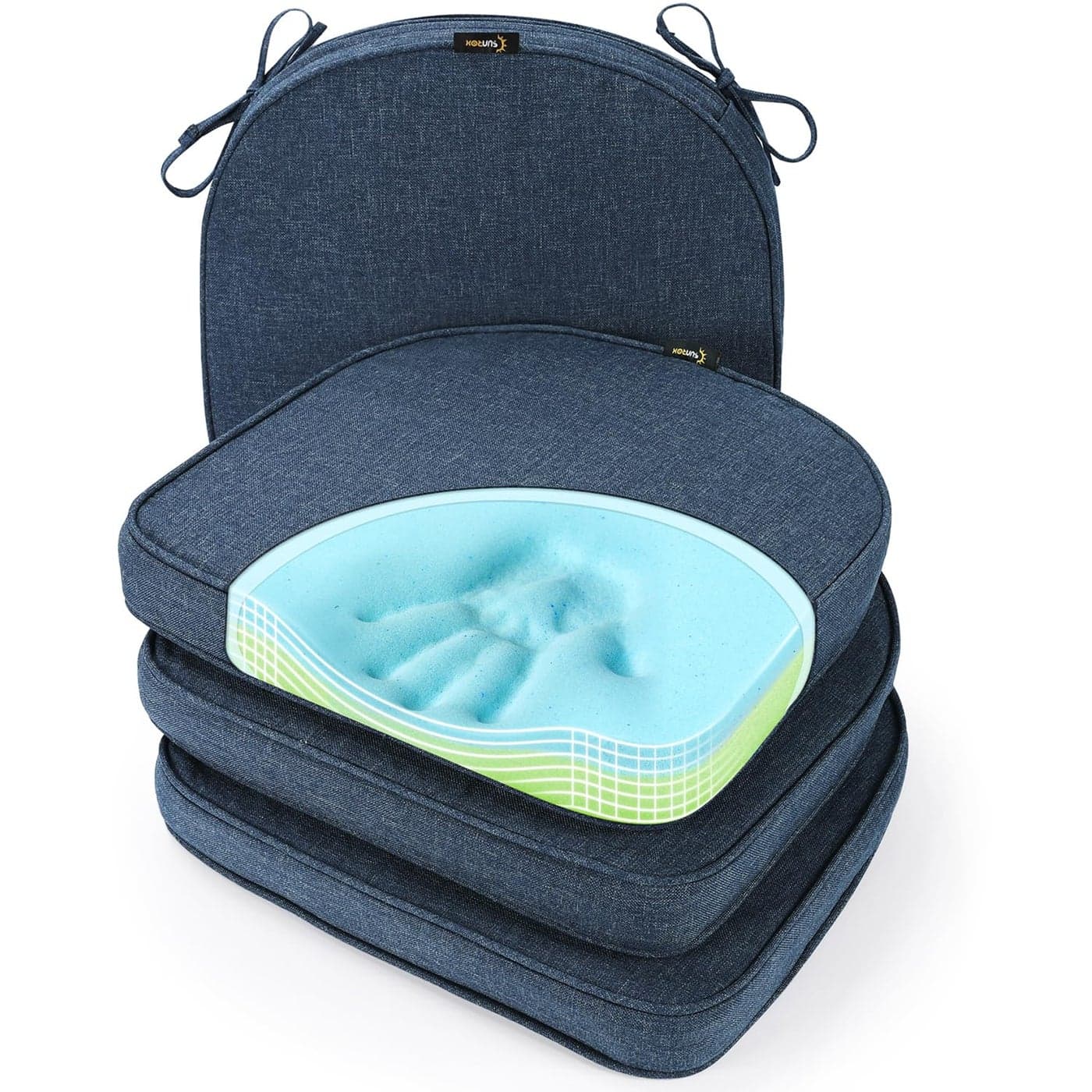 SUNROX Gel Memory Foam Chair Cushion with Ties Ultra Durable Water Resistant FadeShield OutdoorIndoor Reversible Chair Seat Cushion 17 x 16 inch Set of 4 Heather Indigo
