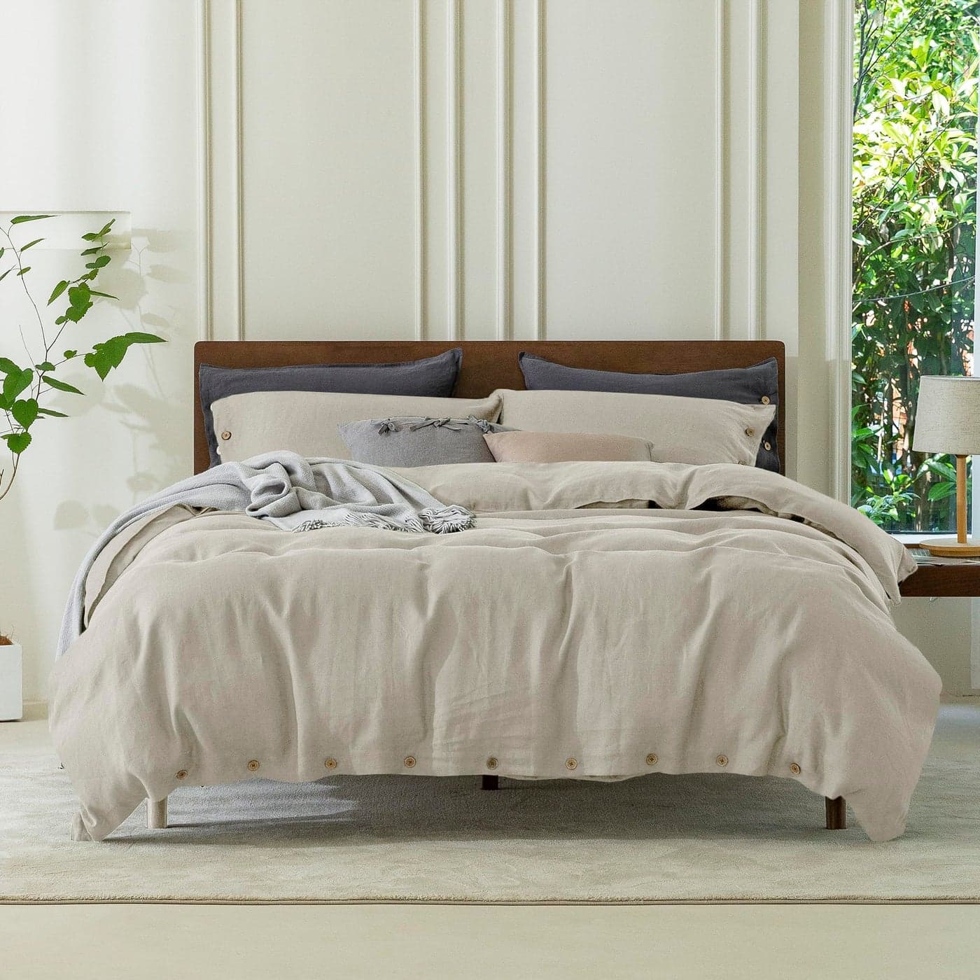 EVERLY 100 Pure Linen Duvet Cover Set Queen Size90X90Inch 3pcs 1 Duvet Cover2 Pillowcases Soft and Breathable for All Season with Coconut Button Closure Suitable for Hot SleepersLinenQueen