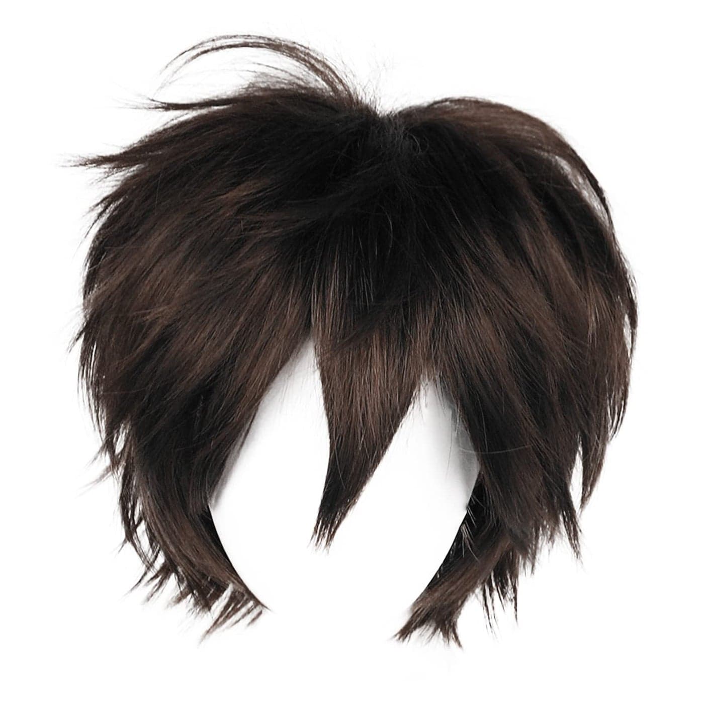 ANOGOL Hair Cap Short Brown Wig Cosplay Natural Style with Bangs Synthetic Hair for Halloween Wigs for Women Men Dress Up Wigs For Anime Cartoon Costume Party