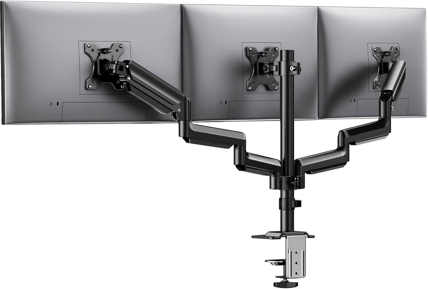 HUANUO Triple Monitor Mount for 13-27 inch Computer Screens, 3 Monitor Desk Mount with Arm Holds 17.6lbs, Triple Monitors Stand with Tilt, Swivel, Rotation, VESA 75x75, 100x100mm