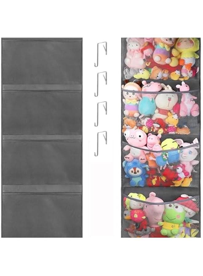 Hanging Stuffed Animals Storage Over Door Organizer for Toy Storage with 4 Mesh Pockets Over Door Stuffed Animal Storage Organizer Kids Large Toy Organizer Foldable Stuffed Animals Bag (29-02)