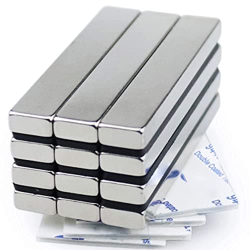MIKEDE Magnets, 12 Pack Neodymium Bar Magnets with Double-Sided Adhesive, Strong Magnet Heavy Duty Magnetic Strips, Powerful Rare Earth Metal Magnet for Locker, Fridge, Office - 60x10x5 mm