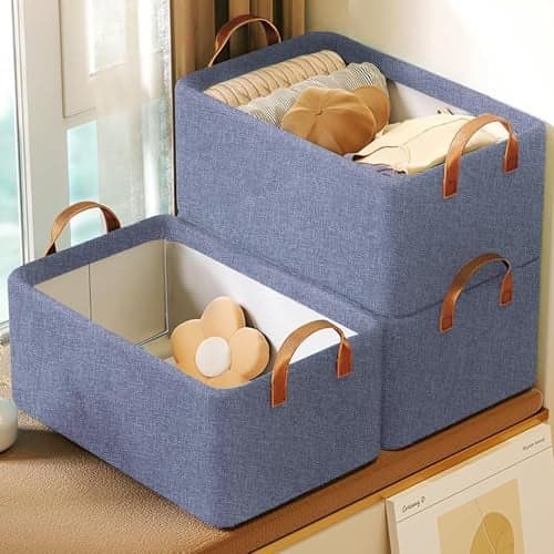 Yellow Weaves 2 Pcs Wardrobe Organizer for Clothes, Foldable Clothes Storage Baskets for Wardrobe, Toys, Books, Saree, Shirts, and Blankets Storage Box with Handles - Space Blue