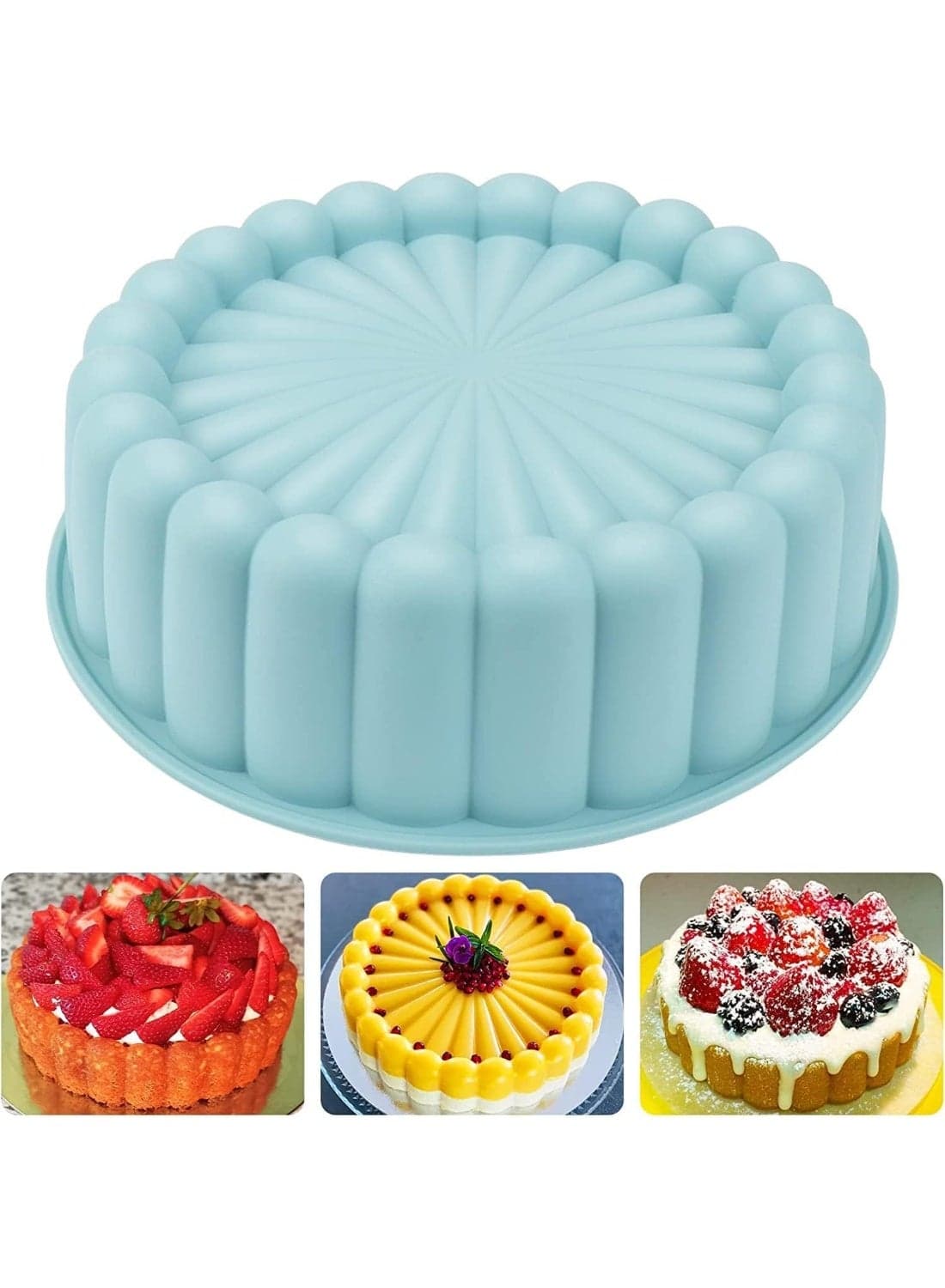 Cake Pan Silicone, 18cm Nonstick Round Cake Molds for Cheesecake, Chocolate Cake, Brownie, Tart, Pie, Flan, Bread Baking Pans, Nordic Green