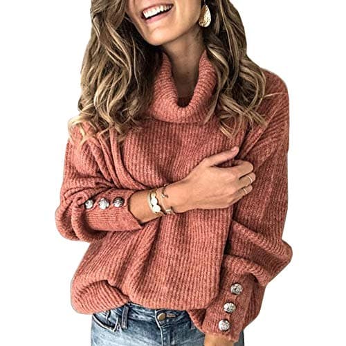 Sovelen Women's Oversized Turtleneck Chunky Pullover Sweaters Cowl Neck Long Sleeve Winter Slouchy Loose Knit Sweaters Red