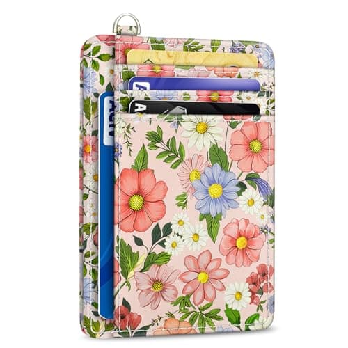Yonlevres Credit Card Holder Slim Wallet, Floral RFID Wallet Women Front Pocket Small Card Holder, Travel Cute Thin with ID Window PU Leather RFID Blocking Case Organizer Gift Girls Ladies
