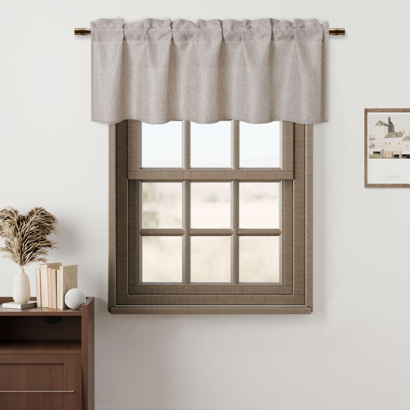Hiasan Faux Linen Valance Curtains Rod Pocket Light Filtering Window Valance Curtains for Kitchen Farmhouse Rustic Valance for Living Room Bedroom Stone 52 x 18 inches 1 Panel