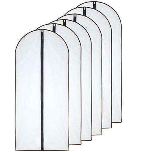HomeClean Hanging Garment Bag (Set of 6) Lightweight Clear Full Zipper Black Dress Bags PEVA Garment Breathable Bags Cover for Closet Clothes Storage (24'' X 60'', Black)
