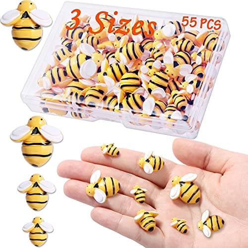 MIKIMIQI 55 Pcs Tiny Resin Bees Decor Bumble Bee Embellishment Resin Bees Craft Decorations with Storage Box for DIY Craft Wreath Scrapbooking Party Home Decor 098 Inch 074 Inch 055 Inch