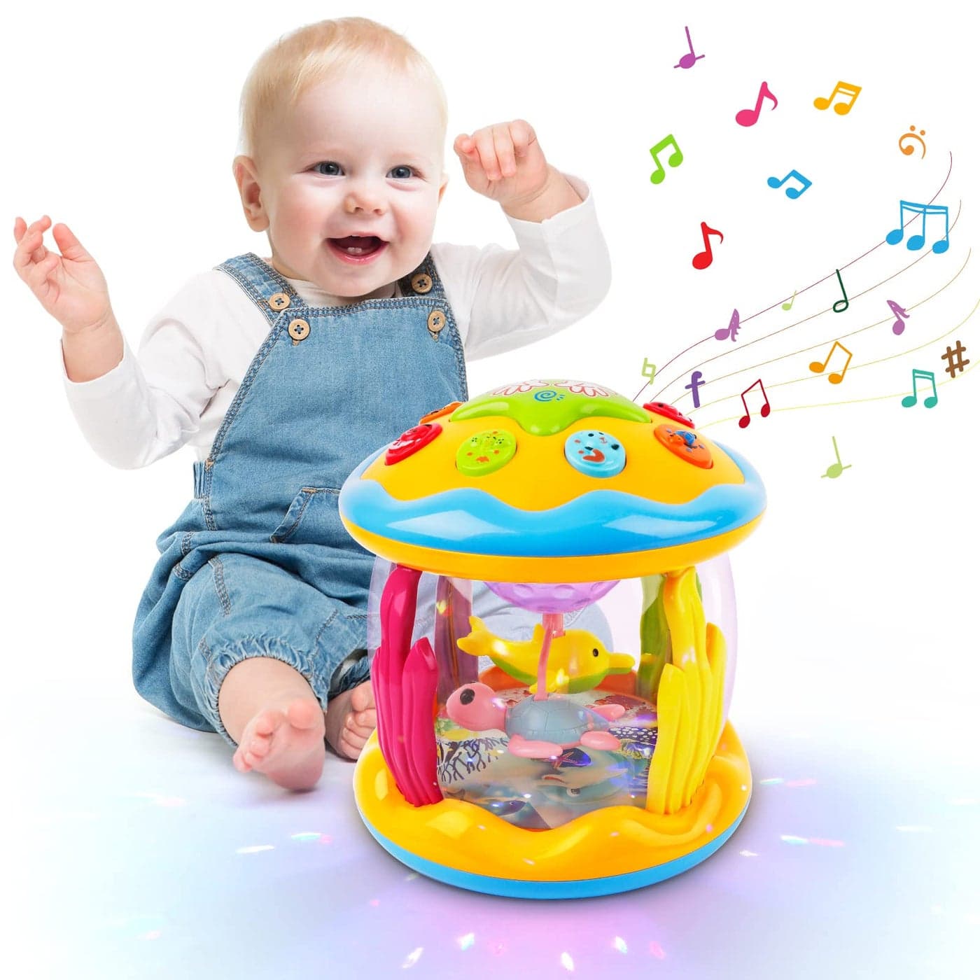 M SANMERSEN Baby Toys 6 to 12 Months - Ocean Projector Light Up Musical for 12-18 Crawling Learning Tummy Time 1 2 3 Year Old Infant Boys Girls Gifts