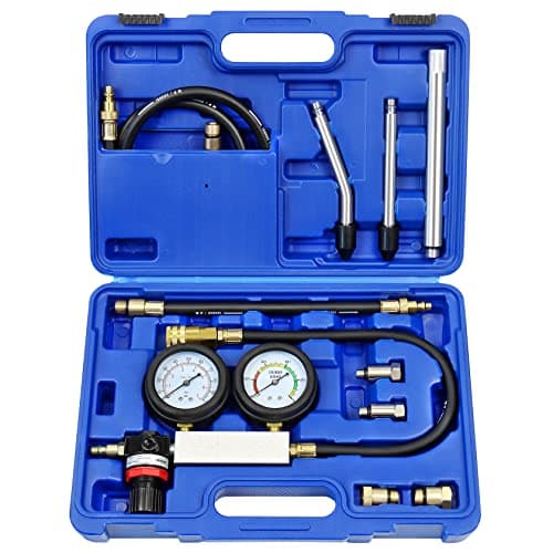 YSTOOL Cylinder Leak Down Tester Automotive Kit Gasoline Engine Compression Dual Gauge Leakdown Detector Tool Set for Pressure Check & Leakage Rate Test with Extension Rod Blue