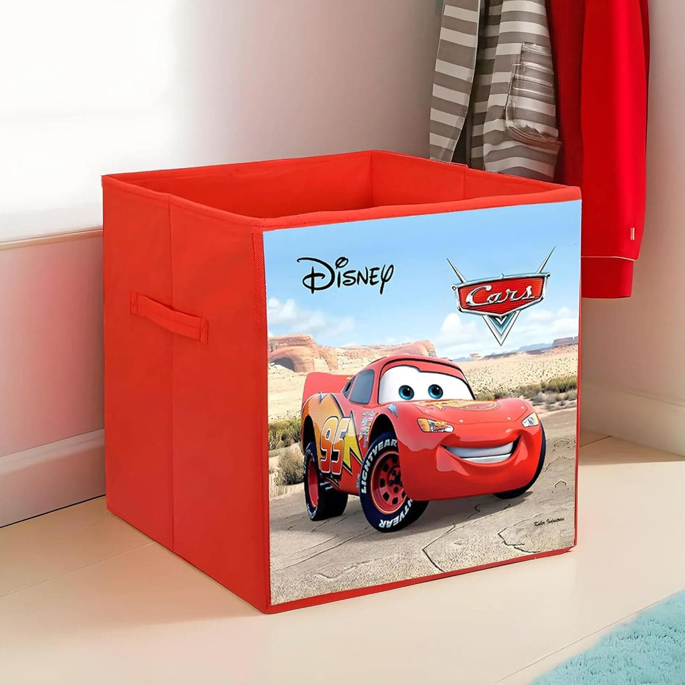Kuber Industries Storage Box|Toy Box Storage For Kids|Foldable Storage Box| Disney Cars Print (Red)