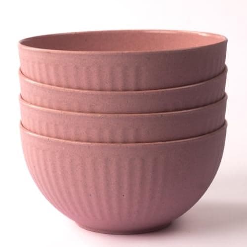 Irida Naturals Planet Friendly Fluted Bowl Set - Lightweight & Unbreakable Microwave Safe Bowl Set, Bamboo Fiber Snacks Serving Bowls for Kids & Adults, 800 ml Pack of 4 (Plush Pink)