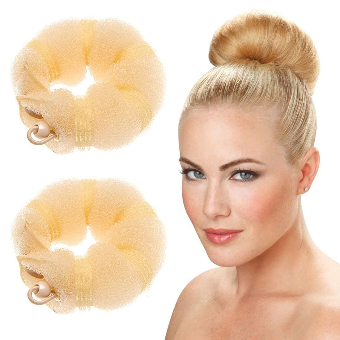 Beauty Small Hair Bun Maker 2 Pieces Doughnut Chignon Clip Hair Accessory for Kids Womens Hair Styling Blonde