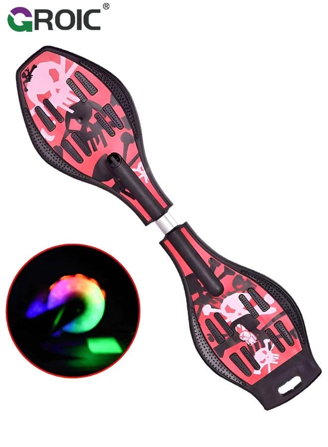 Caster Board, Deluxe Junior Caster Board 2 Wheels Skateboard with 360-degree Casters, Colorful LED Light Up Wheel for More Fun and Visibility, Durable Twistboard for Teenagers, Adults and Professional