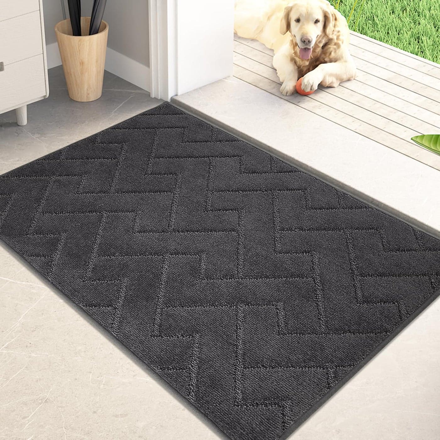 PURRUGS Dirt Trapping Door Mat 20 x 315 NonSlip Machine Washable Entry Rug Shoe Scraper Dog Doormat Super Absorbent Welcome Mat for Front Back Door Muddy Wet Shoes Paws Charcoal