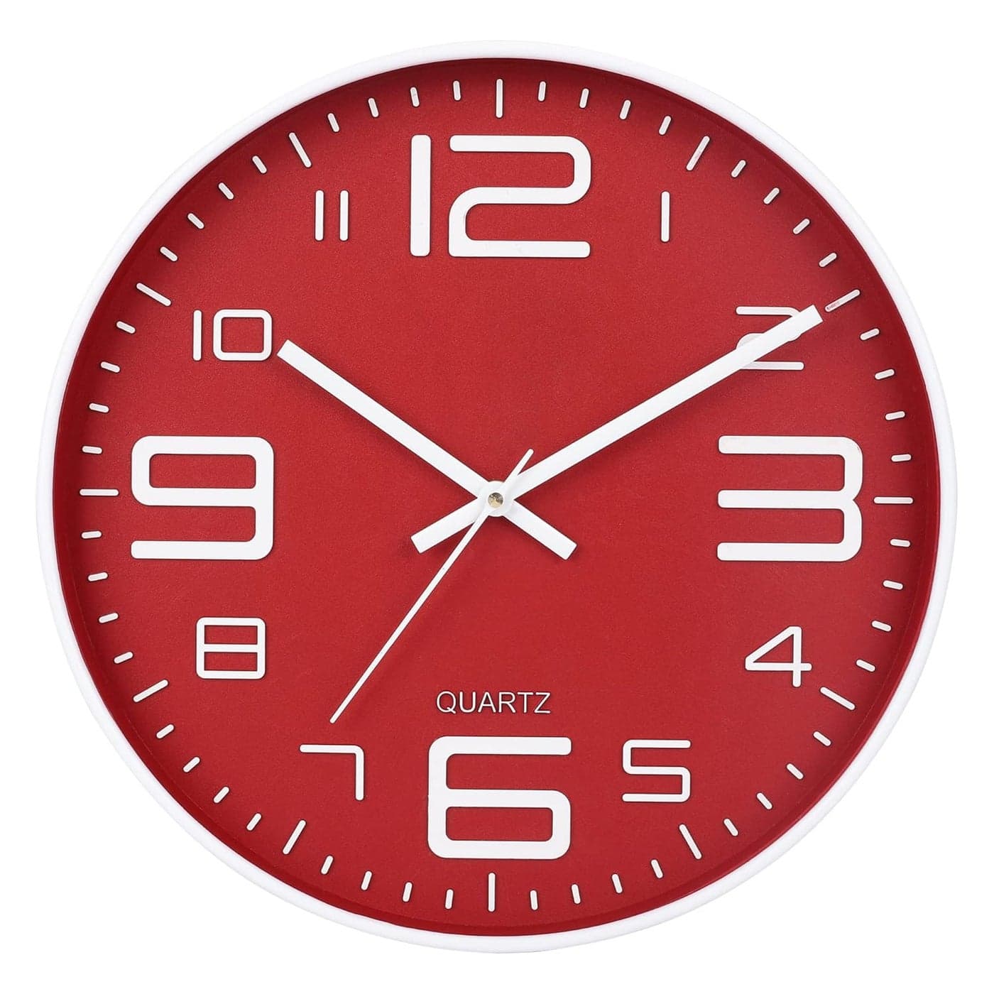 Derons 12 Inches Non Ticking Silent Quartz Round Designer Plastic Wall Clock for Home Kitchen Bedroom Hall Living Room Office DC101WBFRed