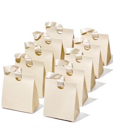 Vitalizart Paper Gift Bags With Ribbon Handles Set of 10 Cream White Bulk Reusable For Gift Wrap Girls Kids Birthday Bridal Shower Party Favors Goodie Bags Candy Christmas 591x354x728 Small Size
