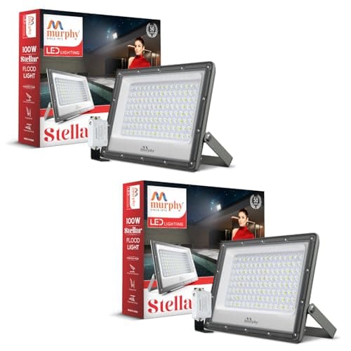 Murphy Stellar 100W LED Flood Light with Day-Night Sensor & Driver, Cool White 6500K, IP66 Waterproof, Outdoor Security & Landscape Lighting, BIS Approved, 2-Year Warranty – Pack of 2