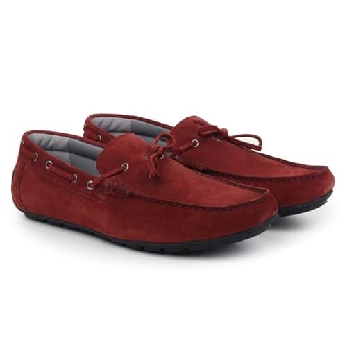 YOHO Lofos Men 006 | Suede Slip-On Loafers | Stylish, Flexible Shoes with Footpharma Footbed | Comfortable Party, Office & Casual Footwear | Maroon - UK 8