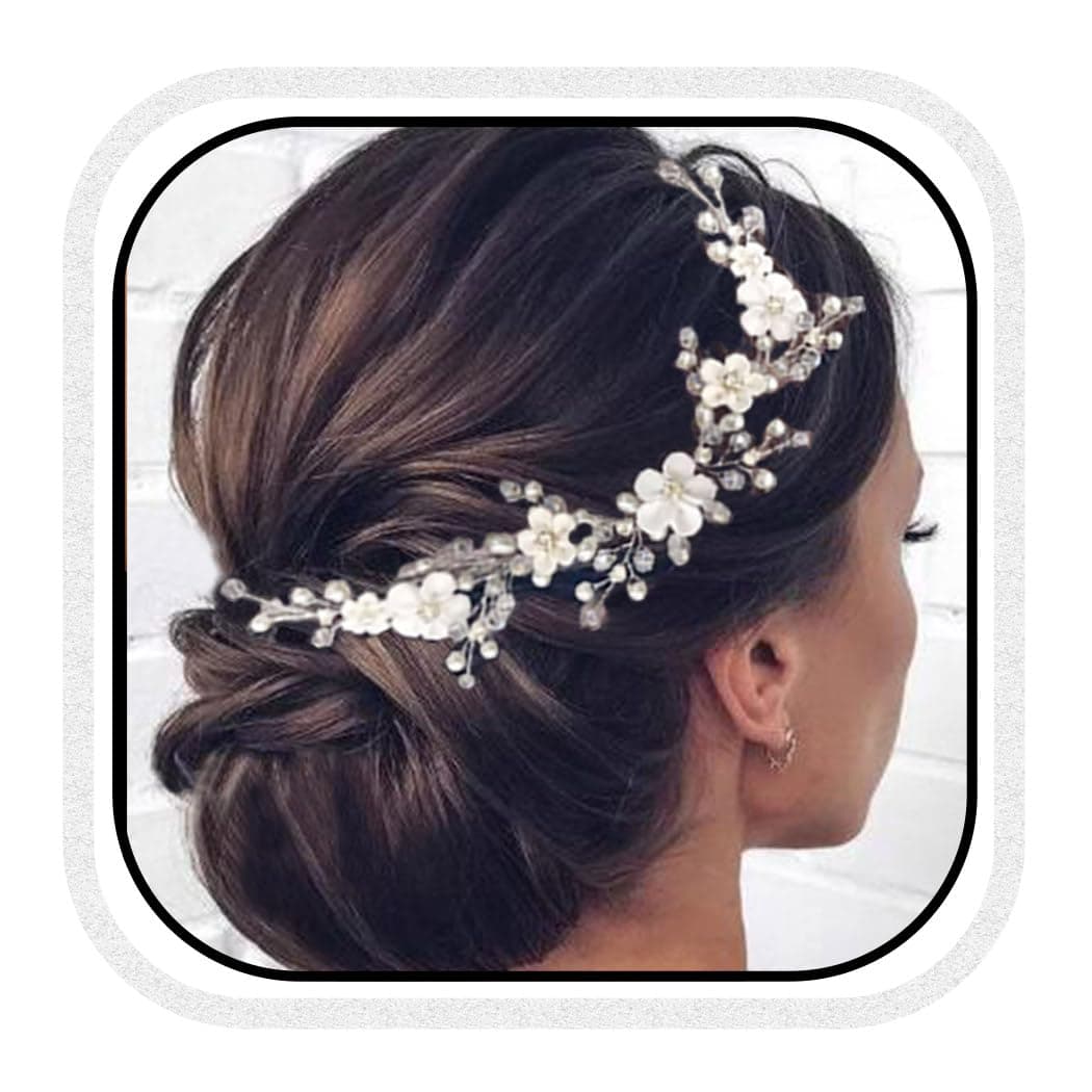 HEREAD Flower Bride Wedding Hair Vine Pearl Bridal Headband Rhinestones Hair Breath Accessories for Women and Girls A Silver