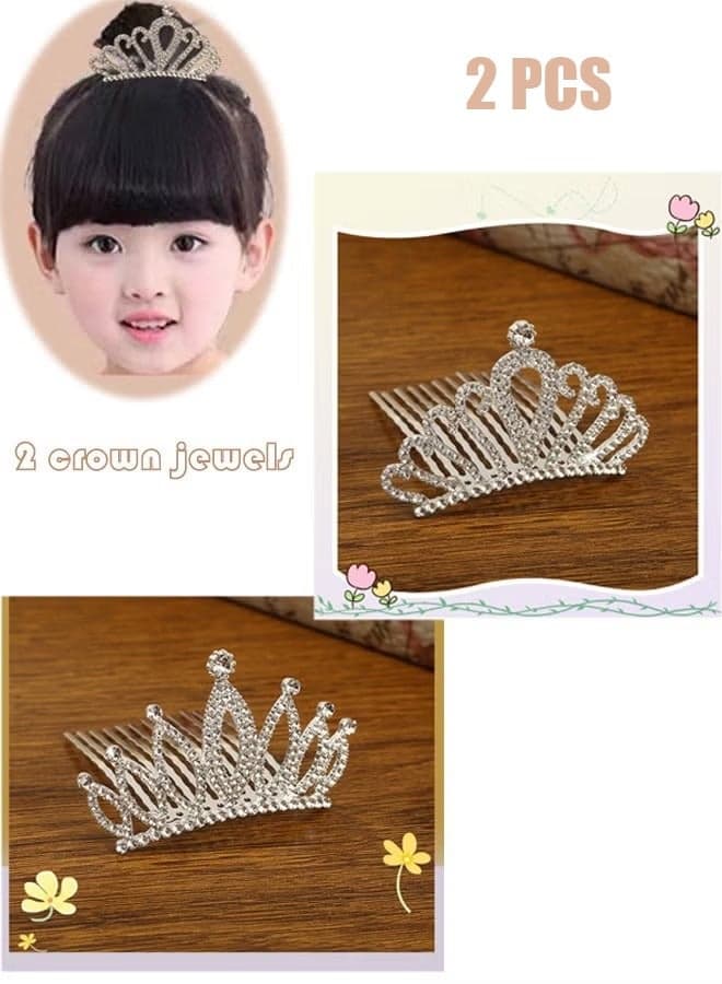 2 Pcs Wedding Party Children's Flower Girl Crystal Rhinestone Crown Tiara, Children's Tiara, Princess Crown, Birthday Hairpin, Headband Cute Princess, Suitable for Girls and Brides (Silver)