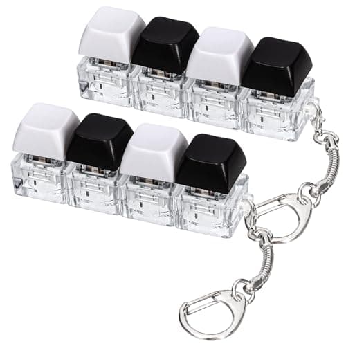 2 PCS Keyboard Fidget Toy 4in1 Keyboard Button Clicker Keychain Push Bubble Sensory Fidget Toys for Kids Adults to Relief Pass Time Black White