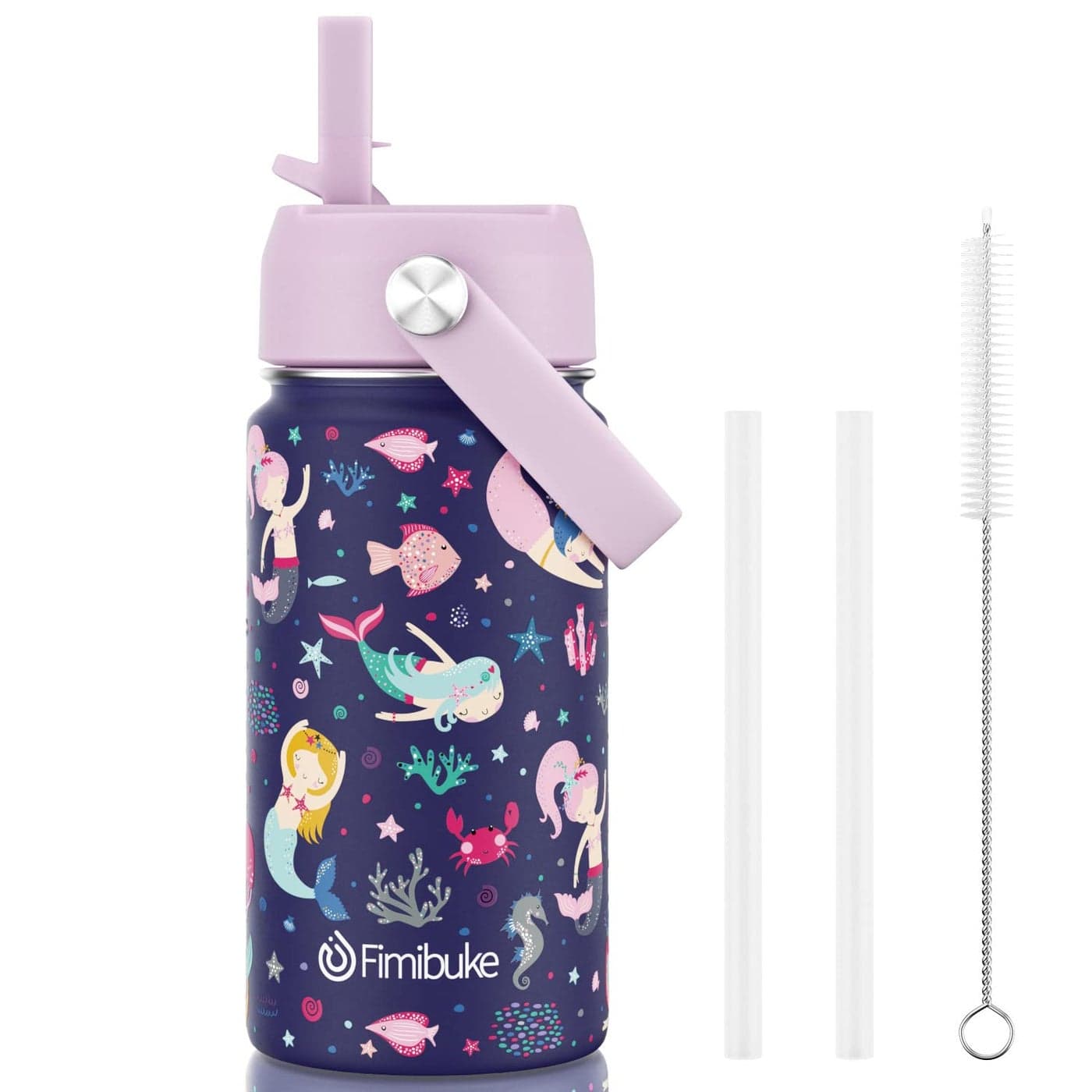 Fimibuke Kids Insulated Water Bottle 14oz BPA FREE 188 Stainless Steel Travel Tumbler Double Wall Vacuum Leak Proof Kids Cup with Straw Metal Water Bottle for School Boys Girls1 Pack MERMAID