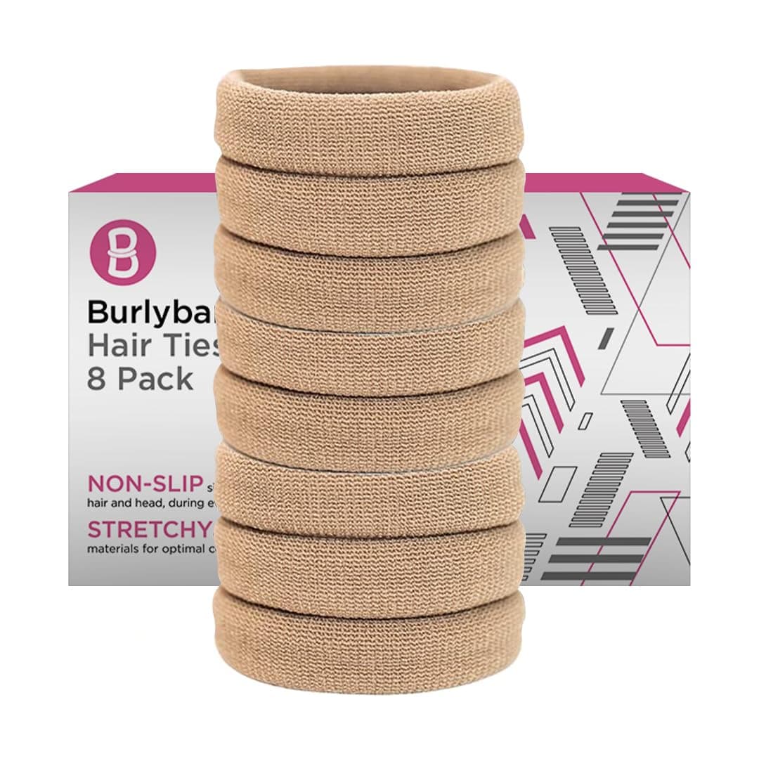Burlybands Large Hair Ties for Thick Heavy or Curly Hair NonSlip NonDamage Seamless Womens Ponytail Scrunchies Lt Brown 8 Pcs