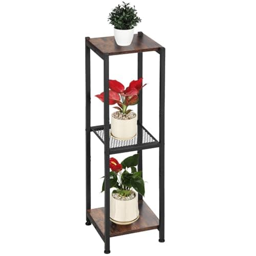 Dipion Extra Tall Plant Stand Indoor,40 Inch Plant Stands,3 Tier Metal Plant Stand with Heavy Duty Wood and Metal Mesh Shelf,Rustic Brown and Black