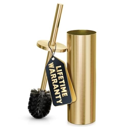 Gold Toilet Brush and Holder Set Brushed Stainless Steel Gold Toilet Bowl Brush and Holder with Replacable Head Removable Inner Bowl and Splash Protection Dense Bristles for Through Cleaning