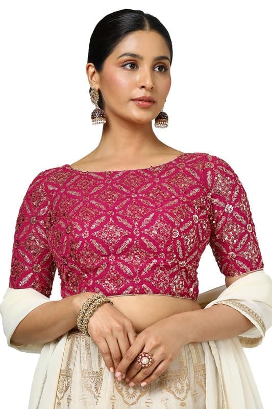 Soch Womens Fuchsia Georgette Embellished Padded Blouse with Sequins