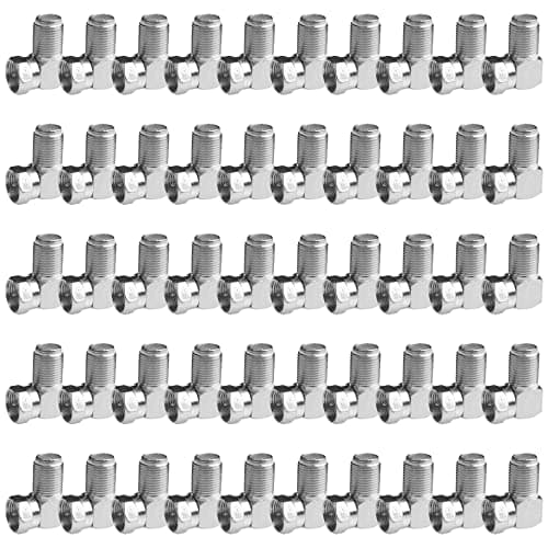 Fanbalunke Right Angle Coaxial Connector, 50 Pcs F Type Female to Male Adapter, Compatible with RG59/RG6 Coax Cable and Wall Plates, for TV, Modem, Internet Router etc.